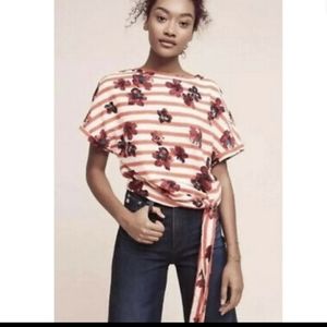 Anthropologie  - Postmark Striped Floral Front Tie Top Size Small